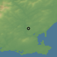 Shaded relief of the 49 km around Oilgate, drawn from the GMTED2010 grid