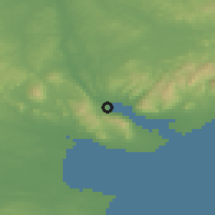 Shaded relief of the 48 km around Omeath, drawn from the GMTED2010 grid