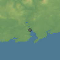 Shaded relief of the 49 km around Passage East, drawn from the GMTED2010 grid
