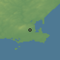 Shaded relief of the 49 km around Piercetown, drawn from the GMTED2010 grid