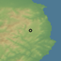 Shaded relief of the 48 km around Roundwood, drawn from the GMTED2010 grid