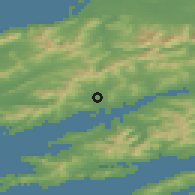 Shaded relief of the 49 km around Sneem, drawn from the GMTED2010 grid