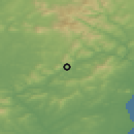 Shaded relief of the 48 km around Tinahely, drawn from the GMTED2010 grid