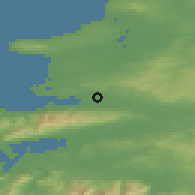 Shaded relief of the 49 km around Tralee, drawn from the GMTED2010 grid