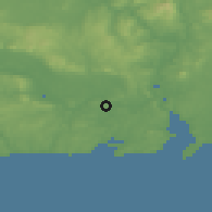 Shaded relief of the 49 km around Waterford, drawn from the GMTED2010 grid