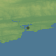 Shaded relief of the 49 km around Whitegate, drawn from the GMTED2010 grid