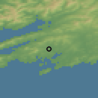 Shaded relief of the 49 km around Ballydehob, drawn from the GMTED2010 grid