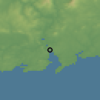 Shaded relief of the 49 km around Ballyhack, drawn from the GMTED2010 grid
