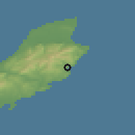 Shaded relief of the 48 km around Laxey, drawn from the GMTED2010 grid