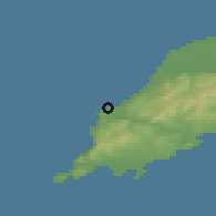 Shaded relief of the 48 km around Peel, drawn from the GMTED2010 grid