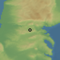 Shaded relief of the 56 km around 'Arrabe, drawn from the GMTED2010 grid