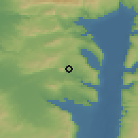 Shaded relief of the 56 km around Kefar Tavor, drawn from the GMTED2010 grid