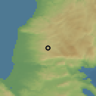 Shaded relief of the 55 km around Kefar Weradim, drawn from the GMTED2010 grid