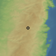 Shaded relief of the 56 km around Kokhav Ya'aqov, drawn from the GMTED2010 grid