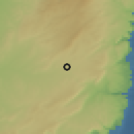 Shaded relief of the 56 km around Kuseife, drawn from the GMTED2010 grid