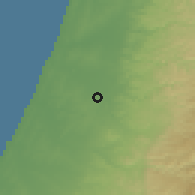 Shaded relief of the 56 km around Lod, drawn from the GMTED2010 grid