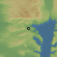 Shaded relief of the 56 km around Mas'ade, drawn from the GMTED2010 grid