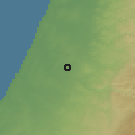 Shaded relief of the 56 km around Mazkeret Batya, drawn from the GMTED2010 grid