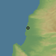 Shaded relief of the 55 km around Mazra'a, drawn from the GMTED2010 grid