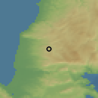 Shaded relief of the 55 km around Mi'elya, drawn from the GMTED2010 grid