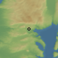 Shaded relief of the 56 km around Mugar, drawn from the GMTED2010 grid