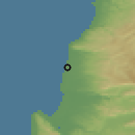 Shaded relief of the 55 km around Nahariyya, drawn from the GMTED2010 grid
