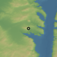 Shaded relief of the 56 km around Na'ura, drawn from the GMTED2010 grid