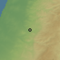 Shaded relief of the 56 km around Nof Ayyalon, drawn from the GMTED2010 grid