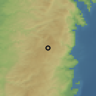 Shaded relief of the 56 km around 'Ofra, drawn from the GMTED2010 grid