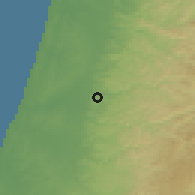 Shaded relief of the 56 km around Oranit, drawn from the GMTED2010 grid