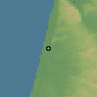 Shaded relief of the 56 km around Or 'Aqiva, drawn from the GMTED2010 grid