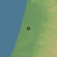 Shaded relief of the 56 km around Pardesiyya, drawn from the GMTED2010 grid