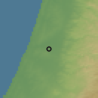 Shaded relief of the 56 km around Petaẖ Tiqwa, drawn from the GMTED2010 grid