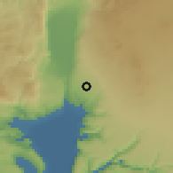 Shaded relief of the 55 km around Qazrin, drawn from the GMTED2010 grid