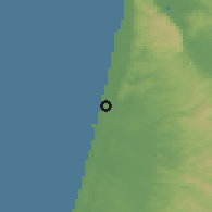 Shaded relief of the 56 km around Qesarya, drawn from the GMTED2010 grid