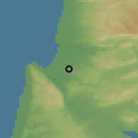 Shaded relief of the 56 km around Qiryat Atta, drawn from the GMTED2010 grid