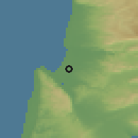 Shaded relief of the 56 km around Qiryat Bialik, drawn from the GMTED2010 grid