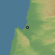 Shaded relief of the 56 km around Qiryat Motzkin, drawn from the GMTED2010 grid