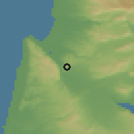 Shaded relief of the 56 km around Qiryat Tiv'on, drawn from the GMTED2010 grid
