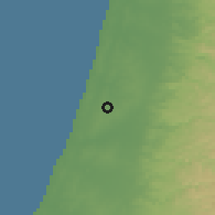 Shaded relief of the 56 km around Ra'anana, drawn from the GMTED2010 grid