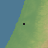 Shaded relief of the 56 km around Ramat Ef'al, drawn from the GMTED2010 grid