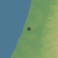 Shaded relief of the 56 km around Ramat HaSharon, drawn from the GMTED2010 grid