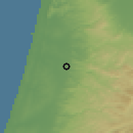 Shaded relief of the 56 km around Bat Hefer, drawn from the GMTED2010 grid