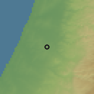 Shaded relief of the 56 km around Ramla, drawn from the GMTED2010 grid