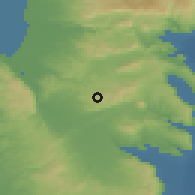 Shaded relief of the 56 km around Reine, drawn from the GMTED2010 grid
