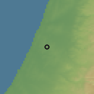 Shaded relief of the 56 km around Rishon LeẔiyyon, drawn from the GMTED2010 grid