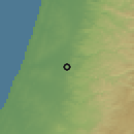 Shaded relief of the 56 km around Rosh HaAyin, drawn from the GMTED2010 grid