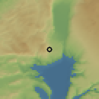 Shaded relief of the 55 km around Rosh Pinna, drawn from the GMTED2010 grid