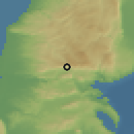 Shaded relief of the 56 km around Sajur, drawn from the GMTED2010 grid