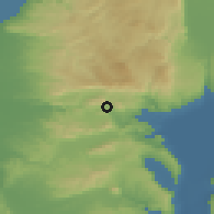 Shaded relief of the 56 km around Sallama, drawn from the GMTED2010 grid